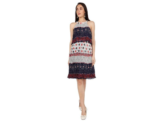 Mantra Blue floral printed pleated dress