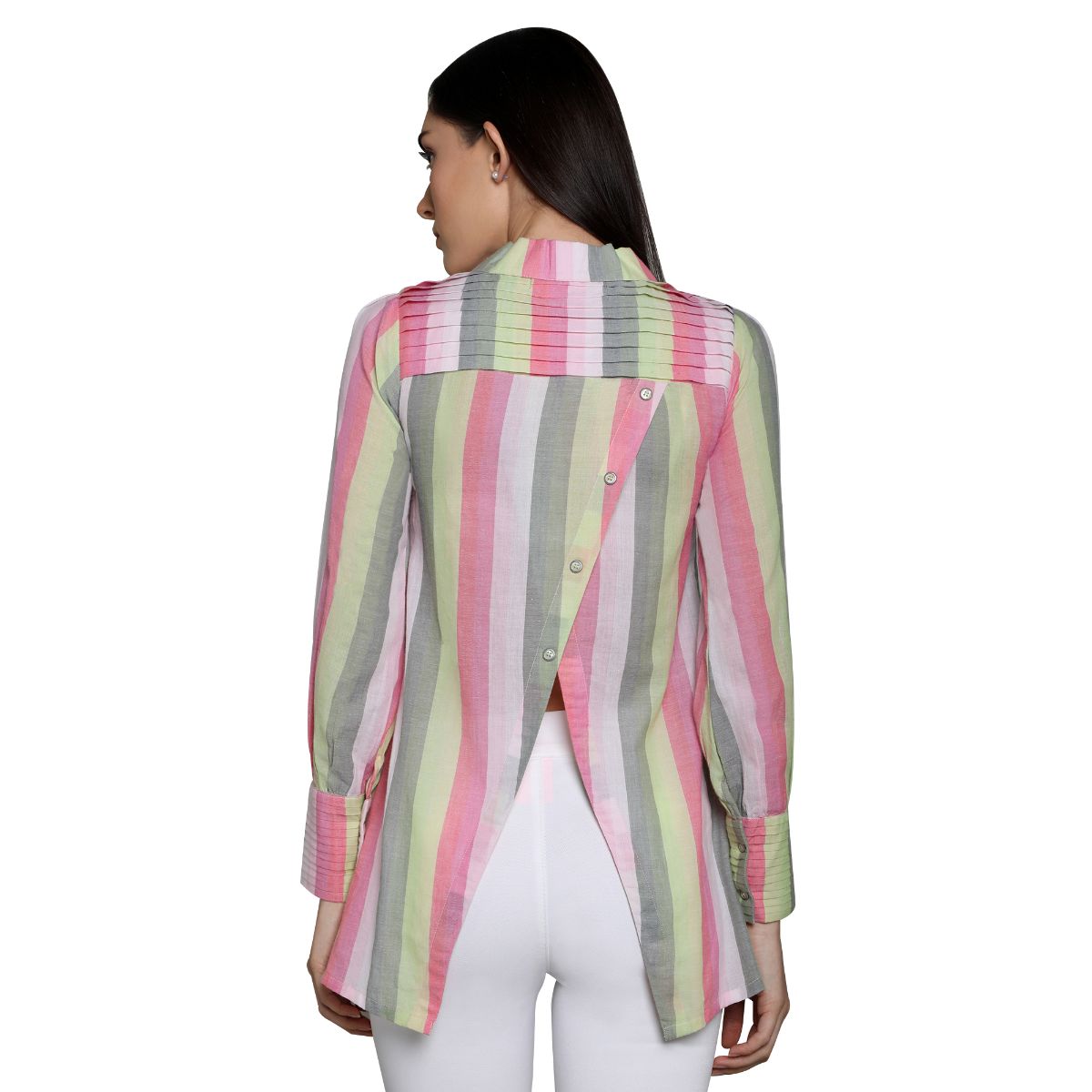 Mantra Pink Cotton stripes Stylized Shirt