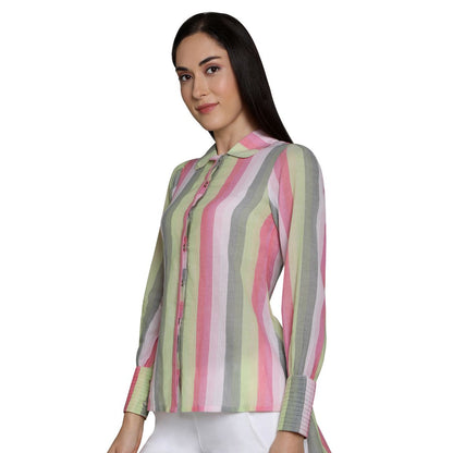 Mantra Pink Cotton stripes Stylized Shirt