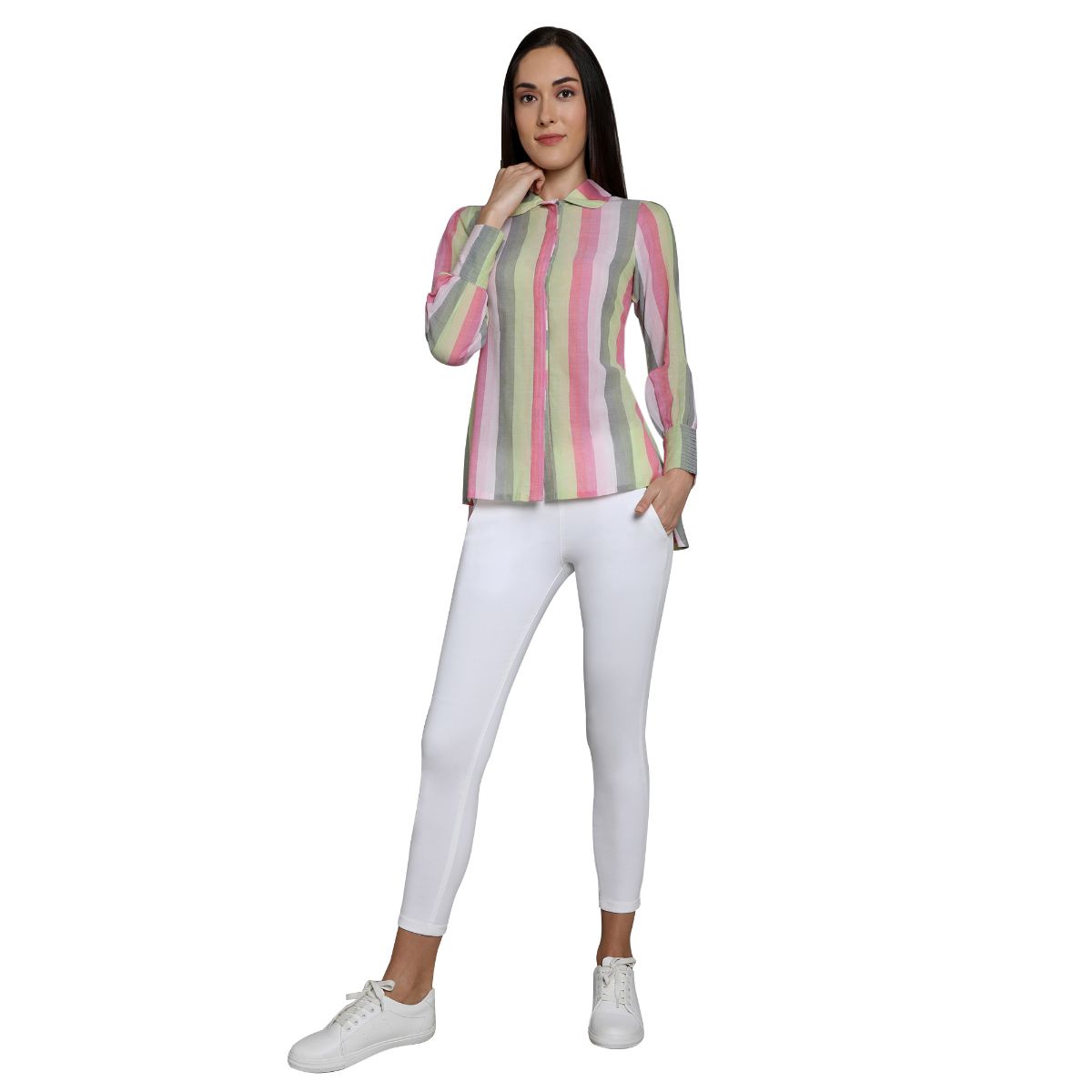 Mantra Pink Cotton stripes Stylized Shirt