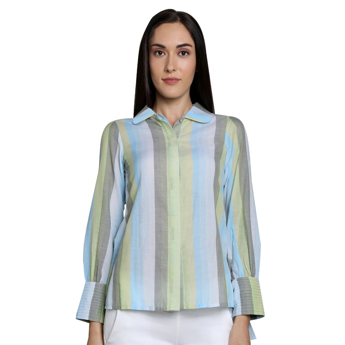 Mantra Blue Cotton stripes Stylized Shirt