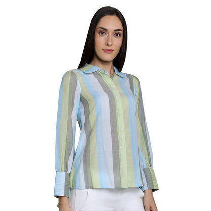 Mantra Blue Cotton stripes Stylized Shirt