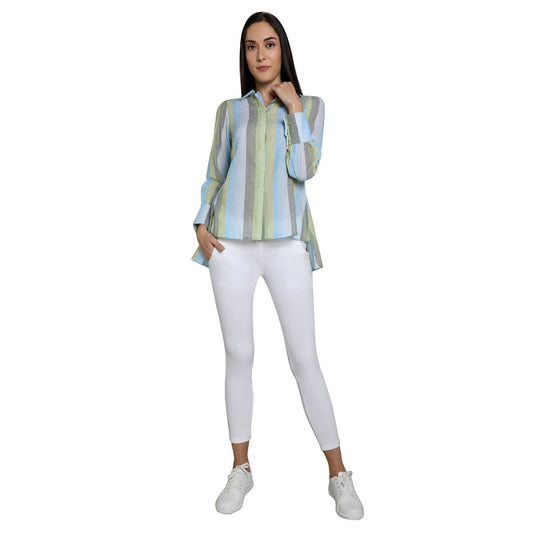 Mantra Blue Cotton stripes Stylized Shirt