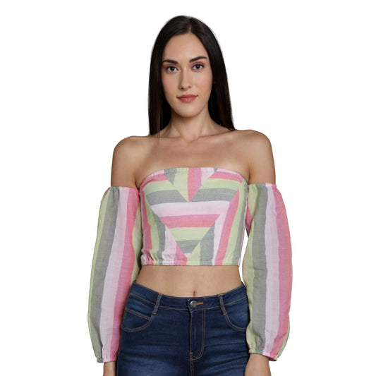 Mantra Pink cotton Off shoulder crop top