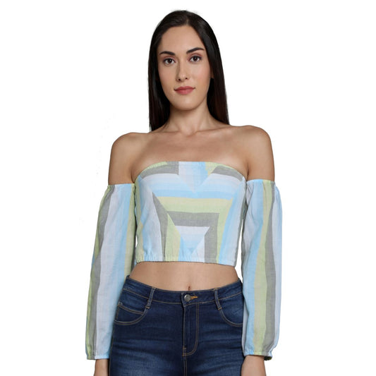 Mantra blue cotton Off shoulder crop top