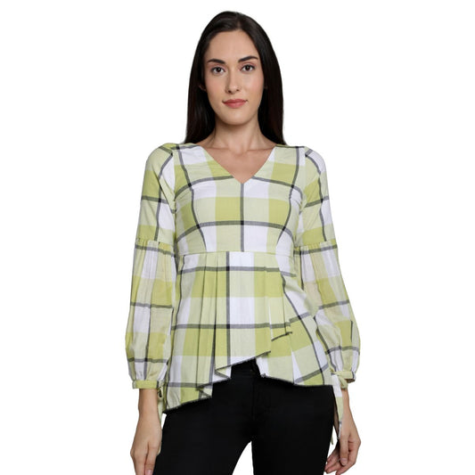 Mantra Green cotton Balloon sleeve top