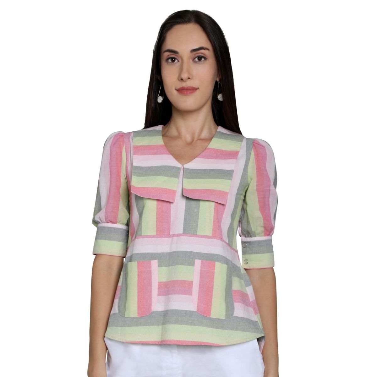 Mantra pink cotton Sailor collar top