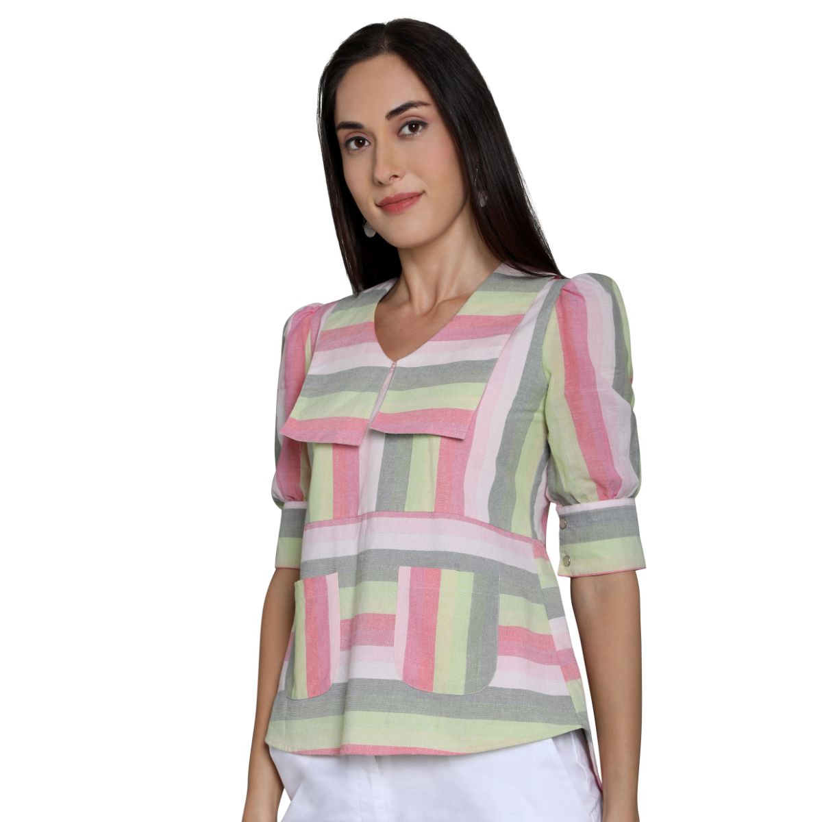 Mantra pink cotton Sailor collar top