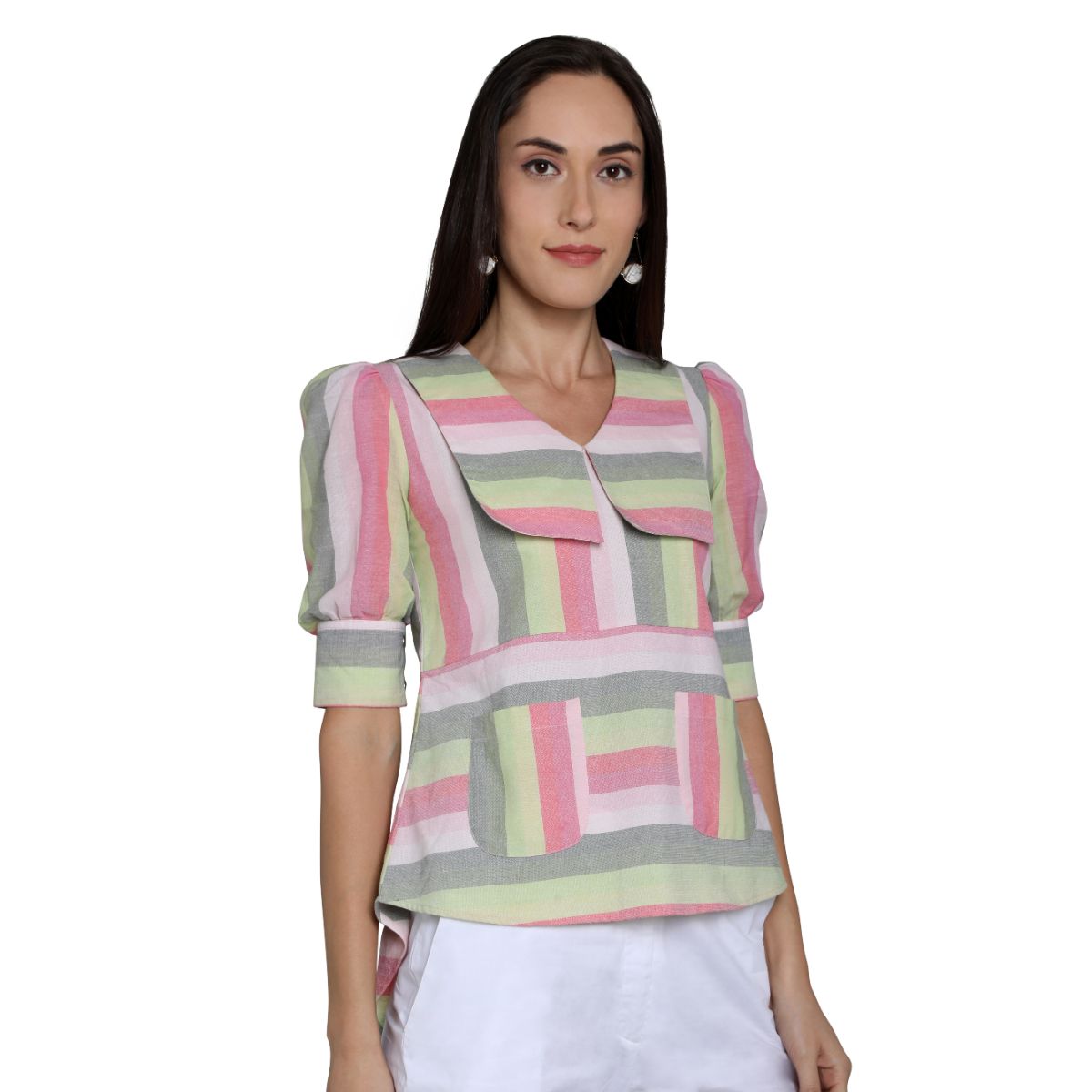 Mantra pink cotton Sailor collar top