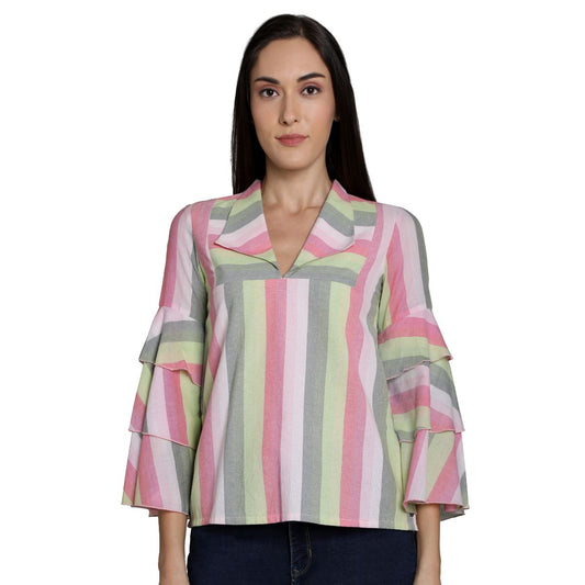 Mantra pink Cotton Tier sleeve top