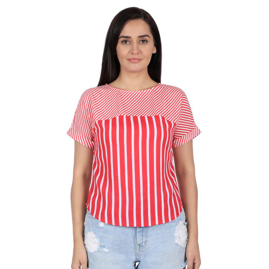 Mantra Red printed Dolman stripe top