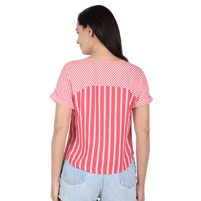 Mantra Red printed Dolman stripe top