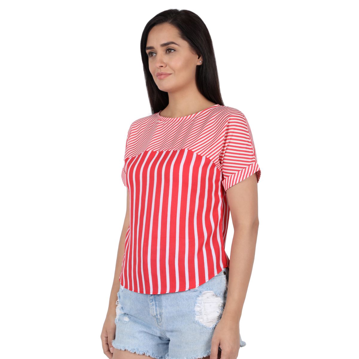 Mantra Red printed Dolman stripe top