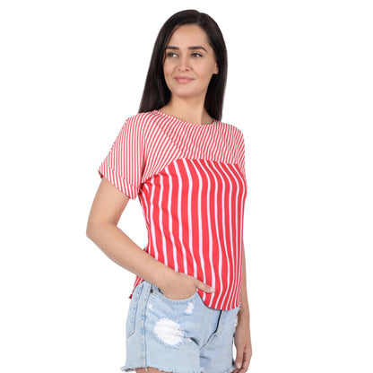 Mantra Red printed Dolman stripe top