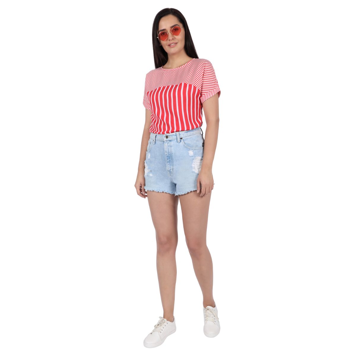 Mantra Red printed Dolman stripe top