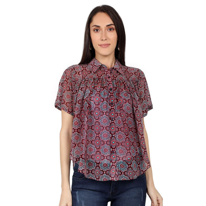 Mantra Magneta printed Flouncy shirt