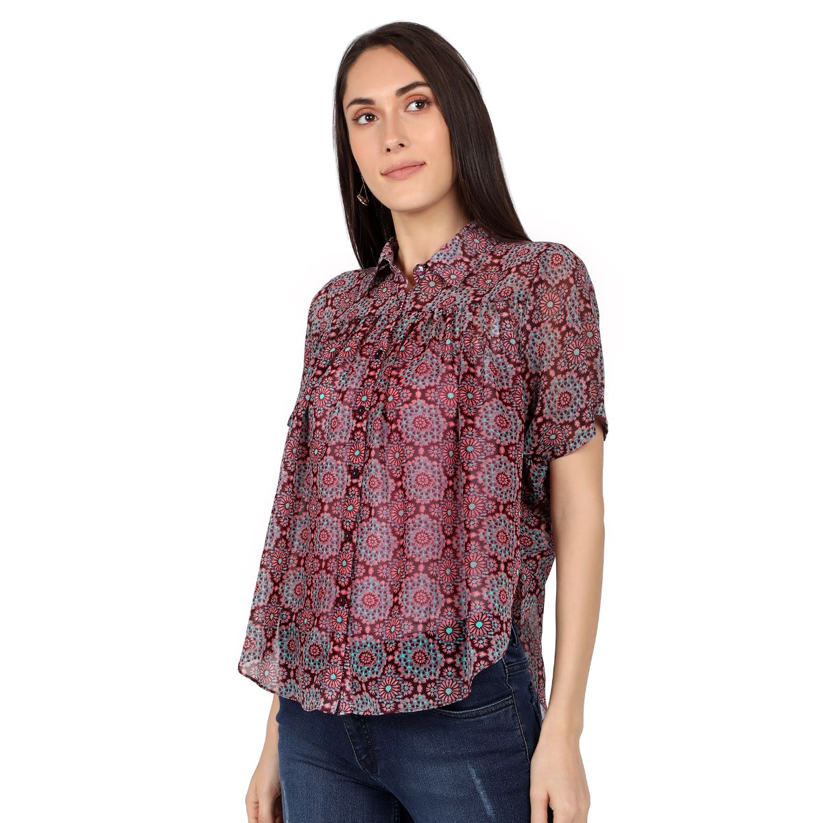 Mantra Magneta printed Flouncy shirt