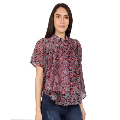 Mantra Magneta printed Flouncy shirt