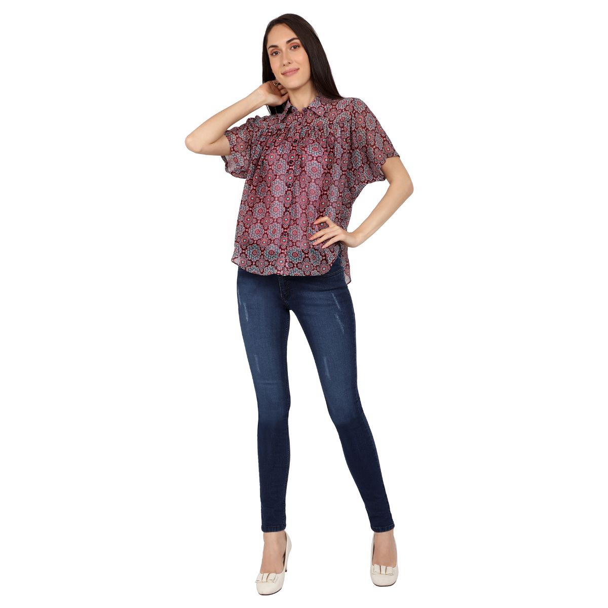 Mantra Magneta printed Flouncy shirt