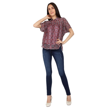 Mantra Magneta printed Flouncy shirt