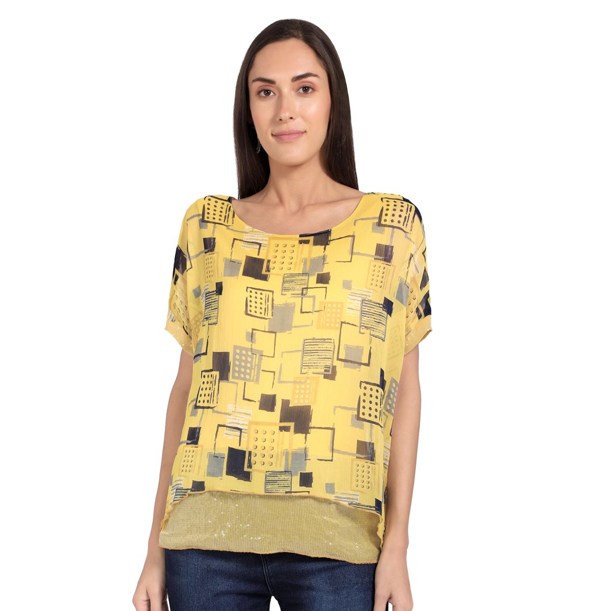 Mantra yellow printed Semi-Kaftaan top