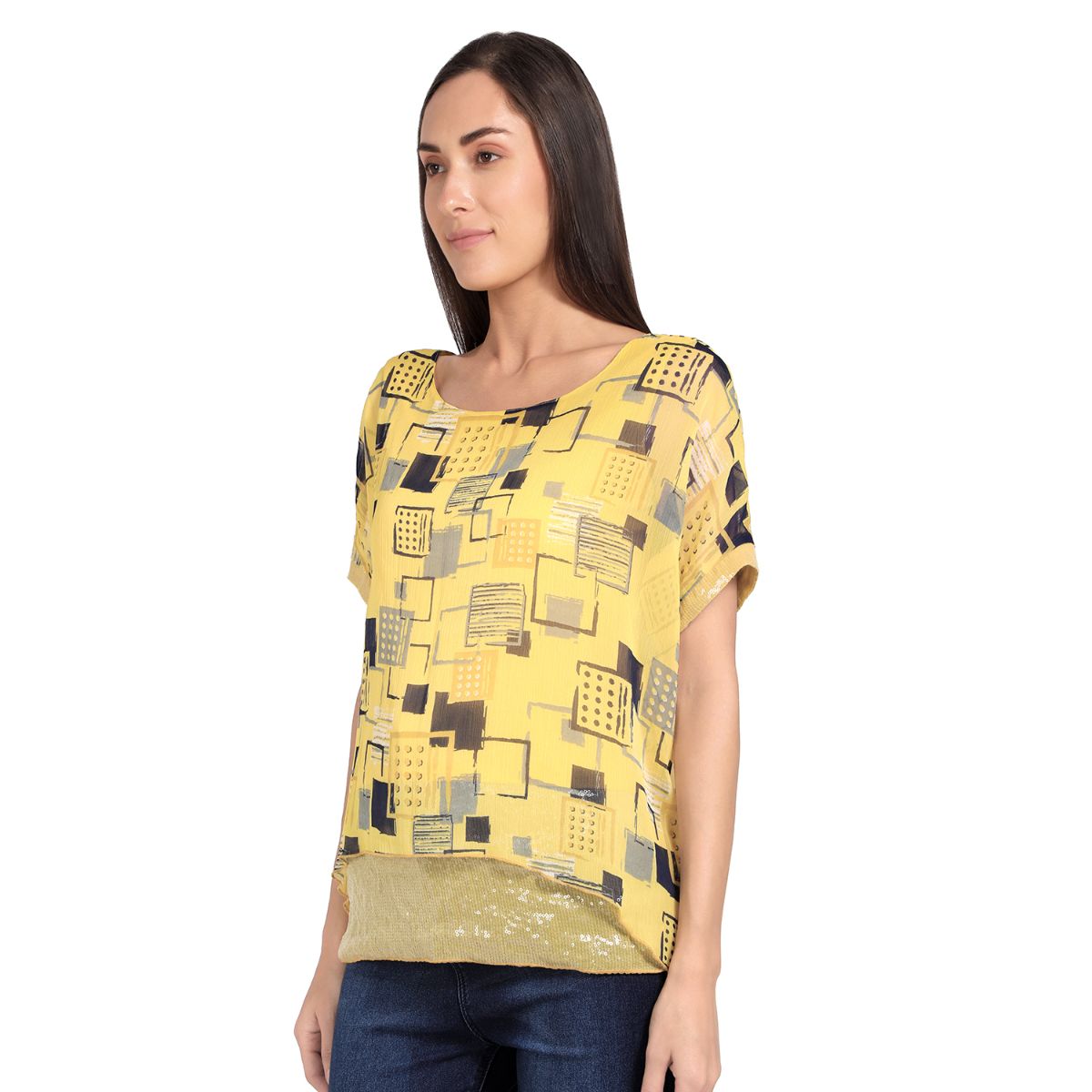 Mantra yellow printed Semi-Kaftaan top