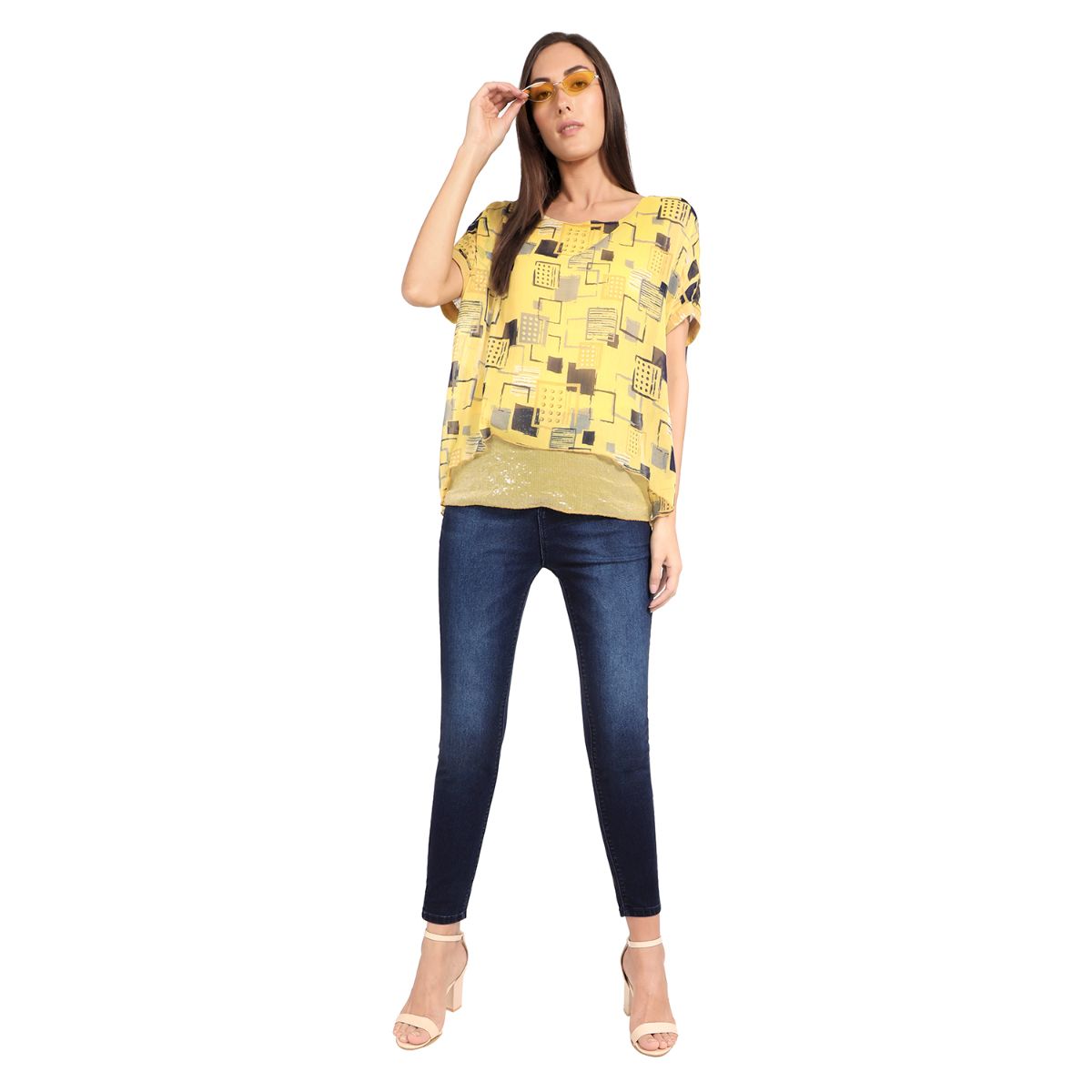 Mantra yellow printed Semi-Kaftaan top