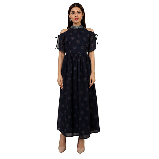 Mantra Navy blue Cold shoulder dress