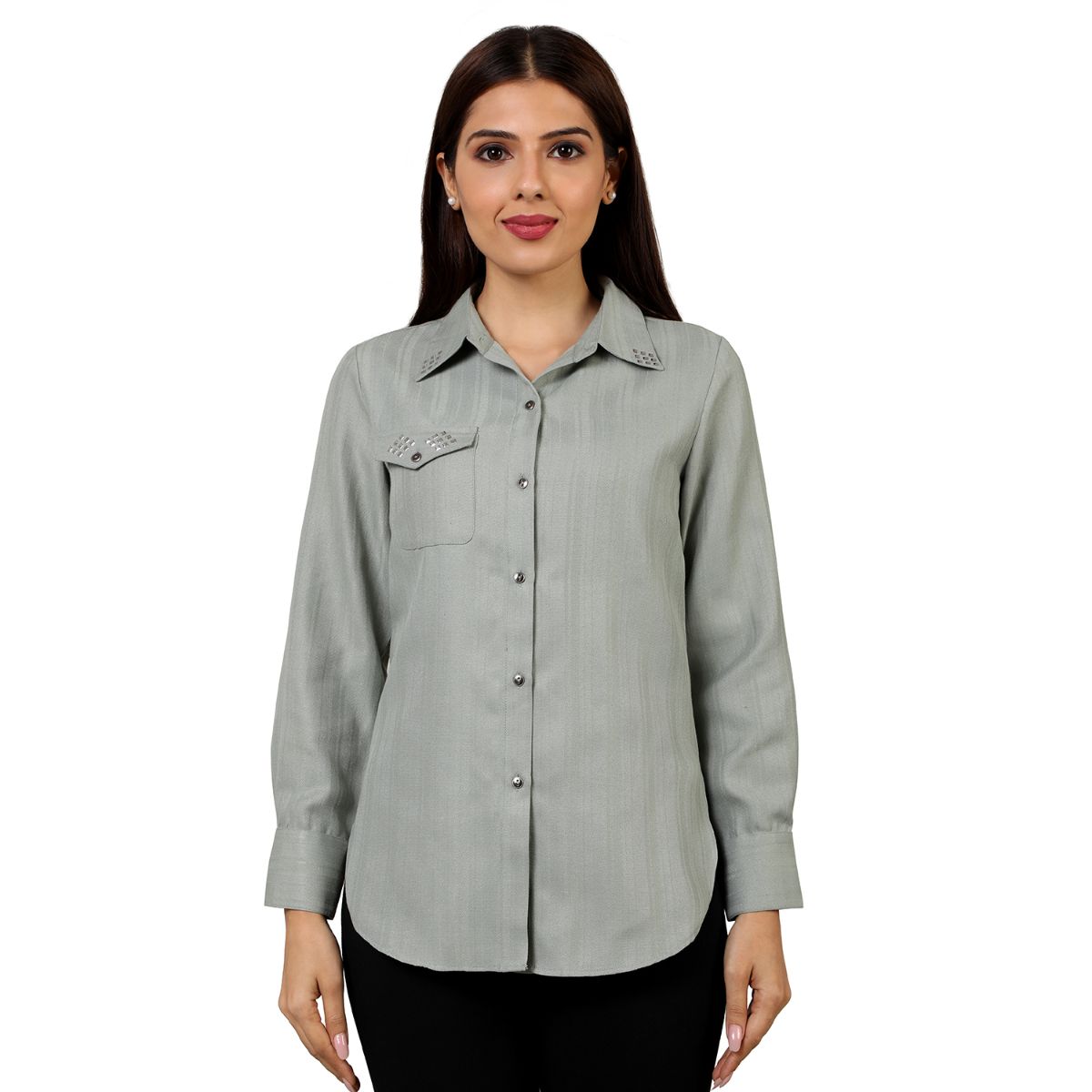 Mantra Sage green Studded shirt