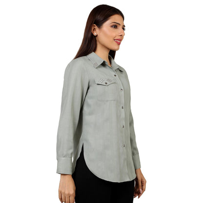 Mantra Sage green Studded shirt