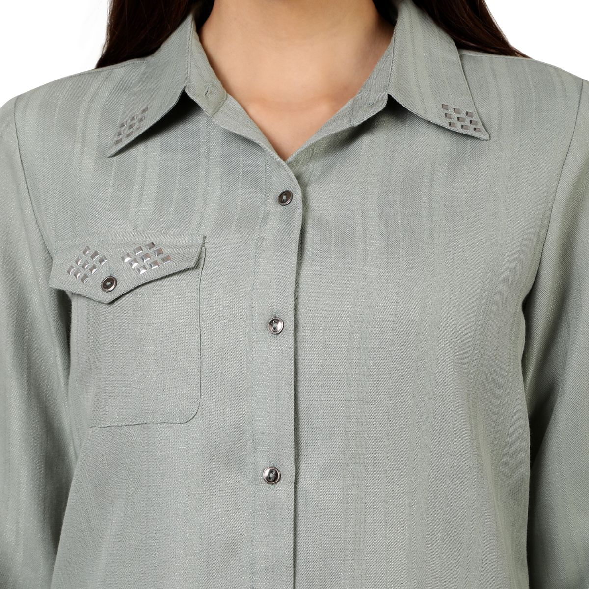 Mantra Sage green Studded shirt