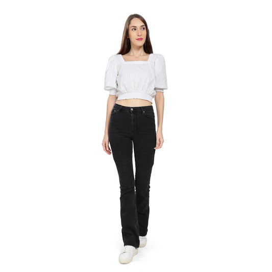 Mantra White Puff sleeve hakoba crop top