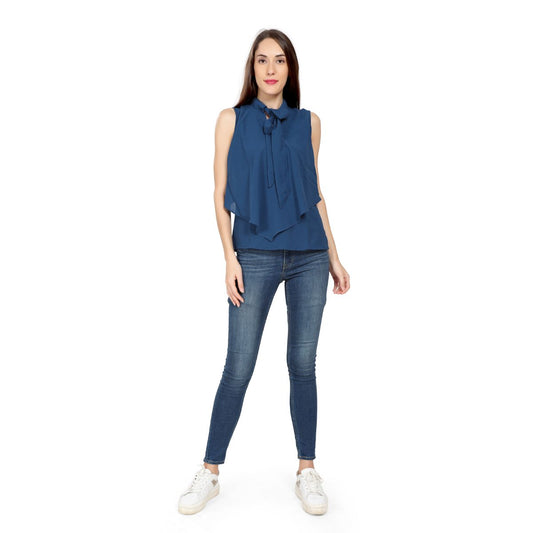 Mantra blue georgette Neck tie up top