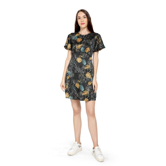 Mantra Black printed Basic a-line dress