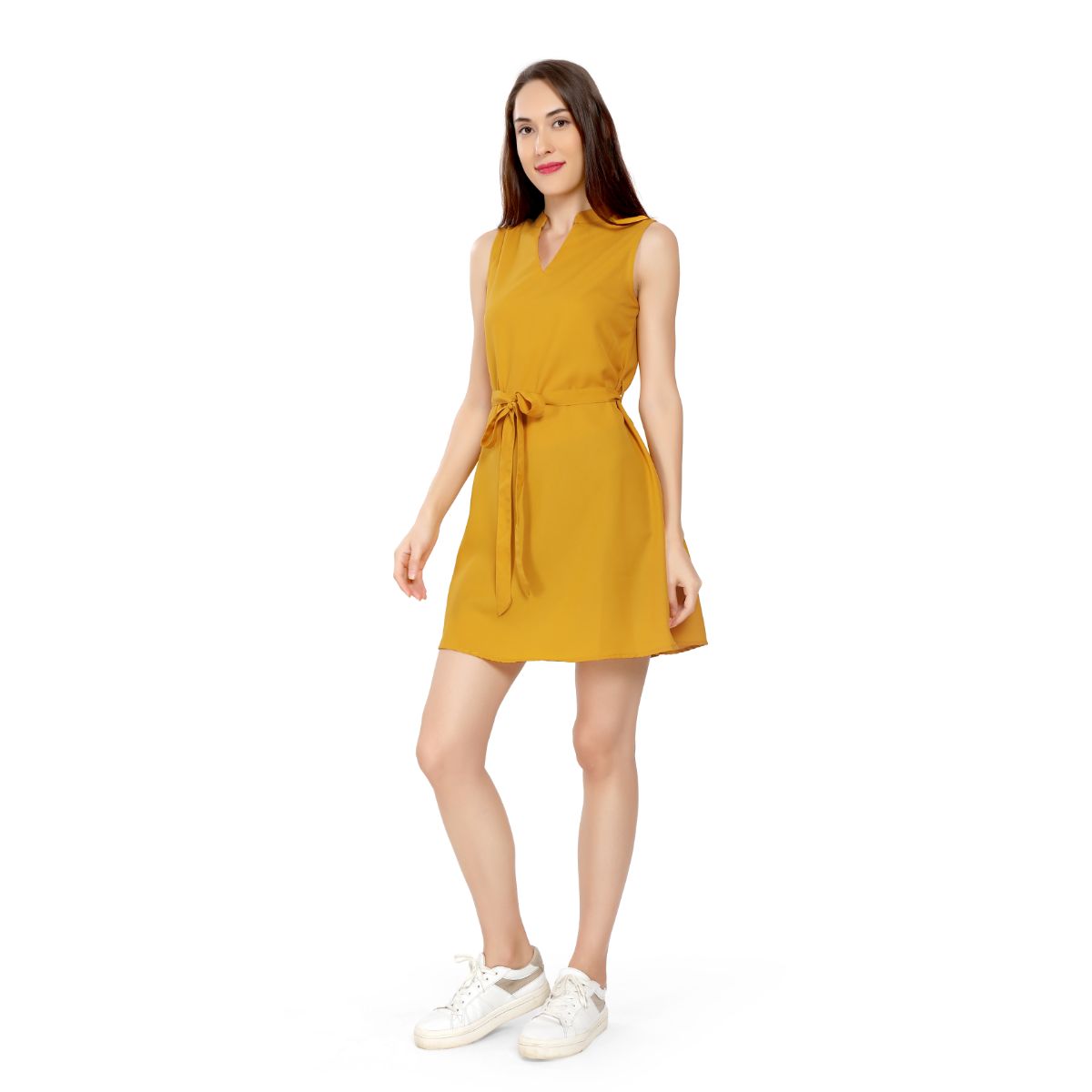 Mantra Mustard moss crepe Classic a-line dress
