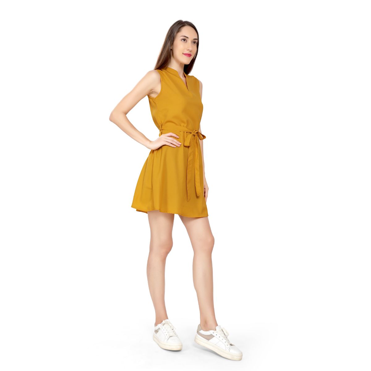 Mantra Mustard moss crepe Classic a-line dress