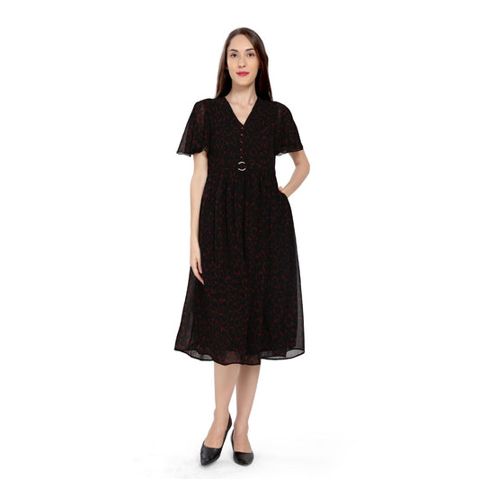 Mantra Black Gather dress with belt