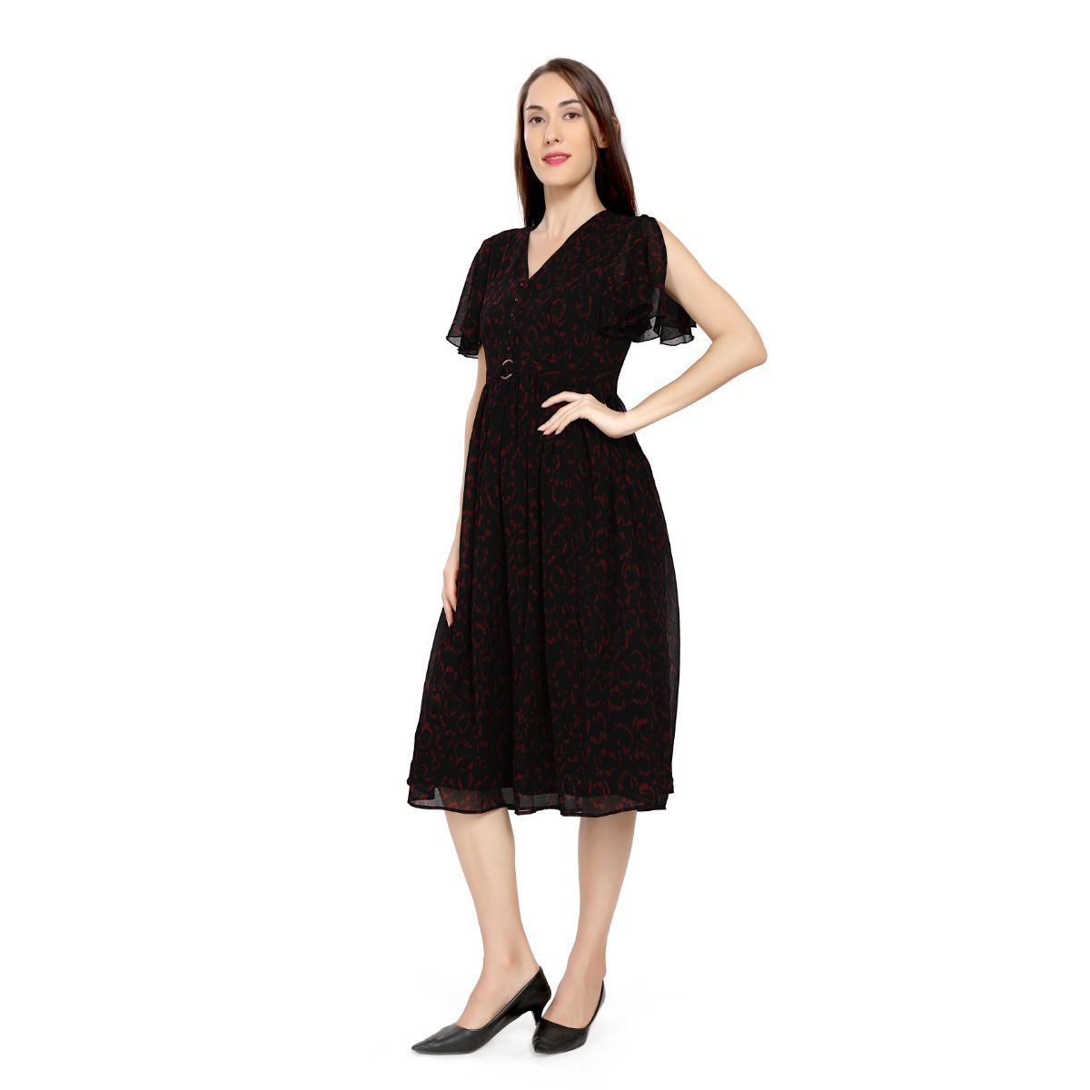 Mantra Black Gather dress with belt