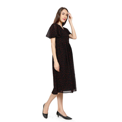 Mantra Black Gather dress with belt