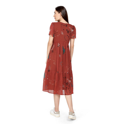 Mantra rust chiffon Petal sleeve maxi dress