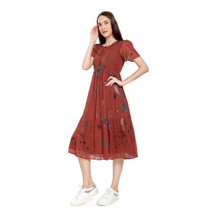 Mantra rust chiffon Petal sleeve maxi dress