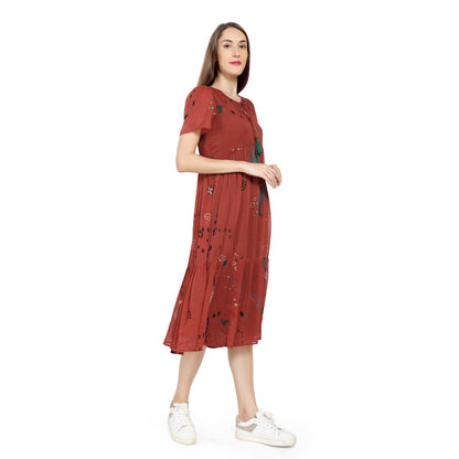 Mantra rust chiffon Petal sleeve maxi dress