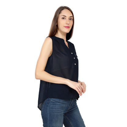 Mantra Navy Blue Basic sleeveless top