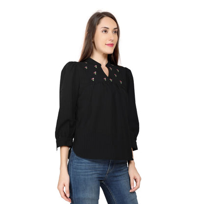 Mantra Black embroidered gtaher top