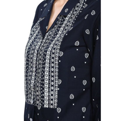 Mantra Navy Blue Cotton Basic printed Top