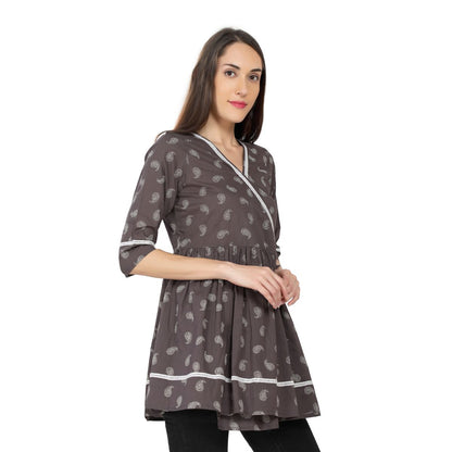 Mantra grey cotton printed angrakha top
