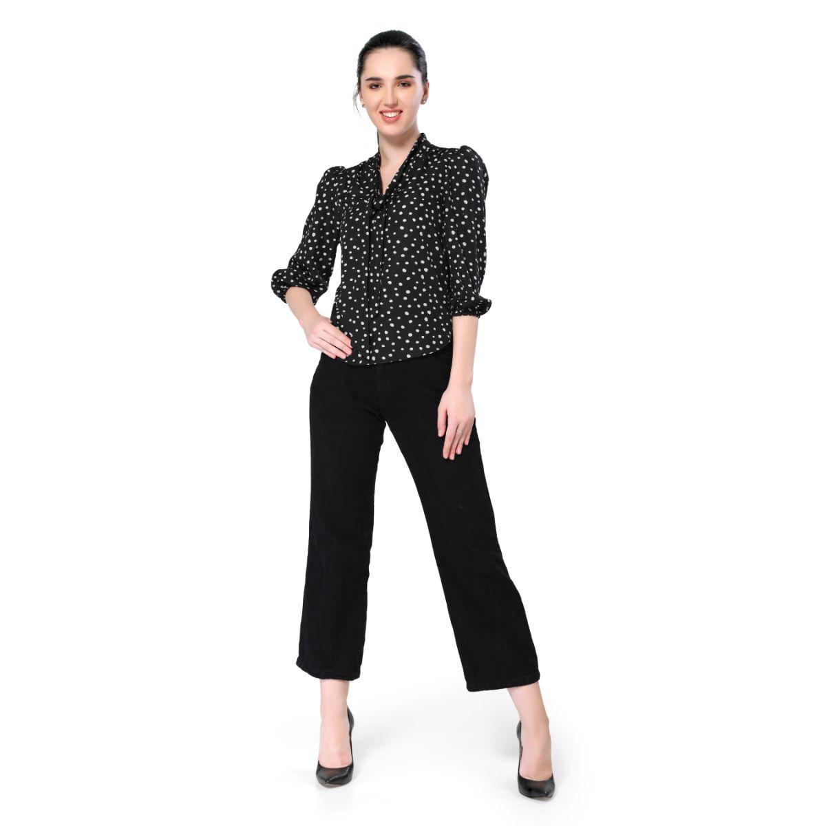 Mantra black printed tie-up top