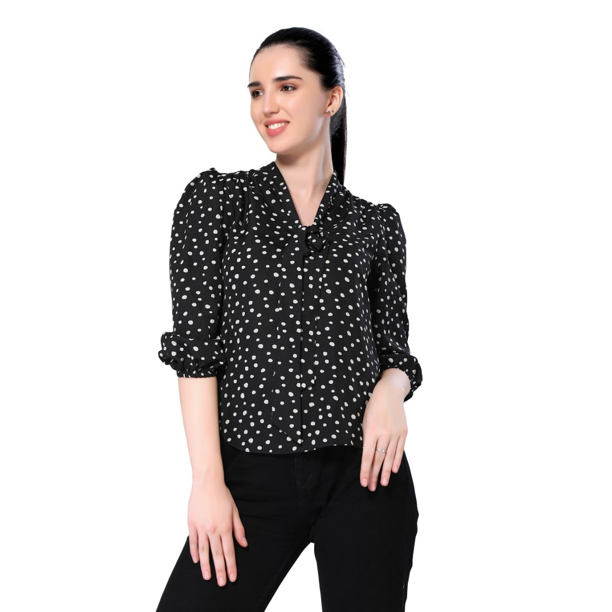 Mantra black printed tie-up top