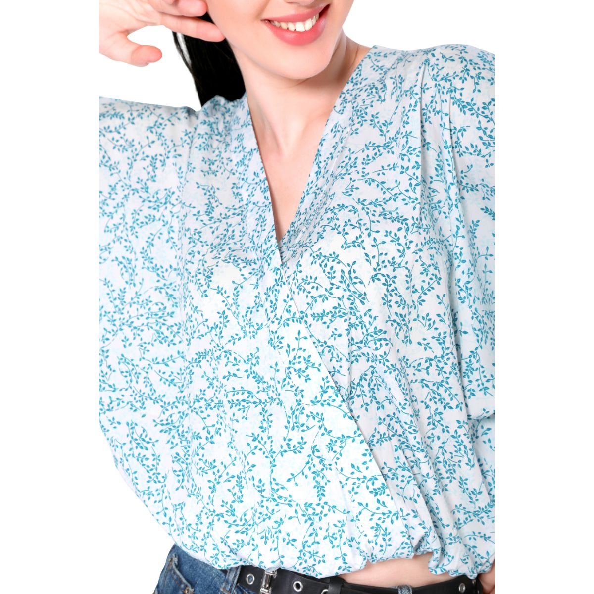 Mantra blue white printed dolman top