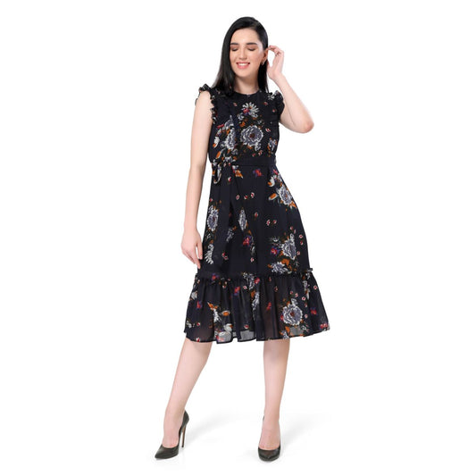 Mantra navy blue floral printed dress